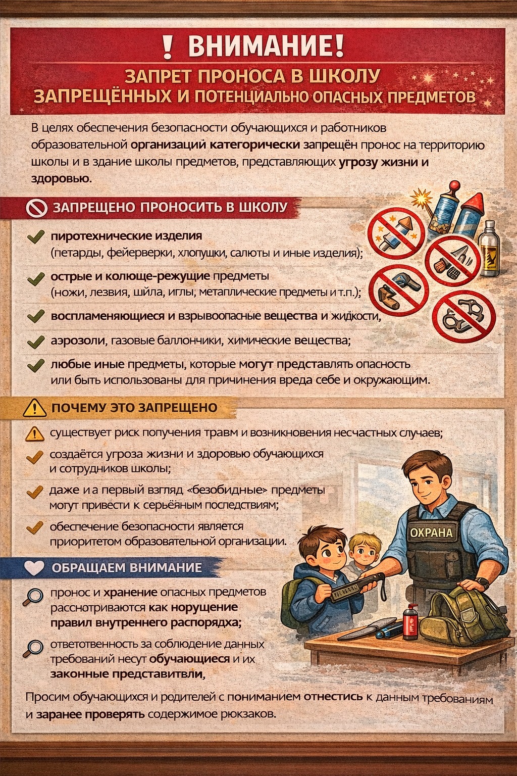 Қауіпсіз мектеп: тыйым салынған және қауіпті заттарды мектепке алып келуге тыйым салу